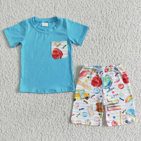 BSSO0071 Back To School Pencil ABC Learn Boy's Shorts Set