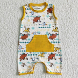 Lion Cartoon Yellow With Pocket Boy's Romper