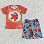 SALE BSSO0045 Summer Orange Cartoon Red Boy's Shorts Set