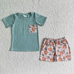 SALE BSSO0043 Summer Cactus Cow With Pocket Boy's Shorts Set