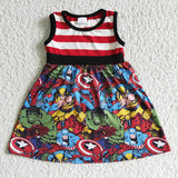 A16-5 Summer Cartoon Sleeveless Stripe America Girl's Dress