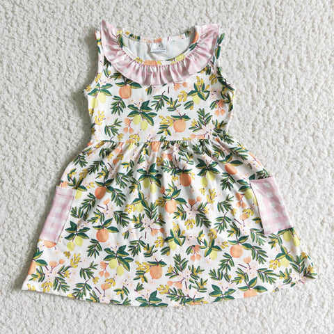 SALE GSD0062 Summer Fruit Lemon Pink Plaid Cute Girl's Dress