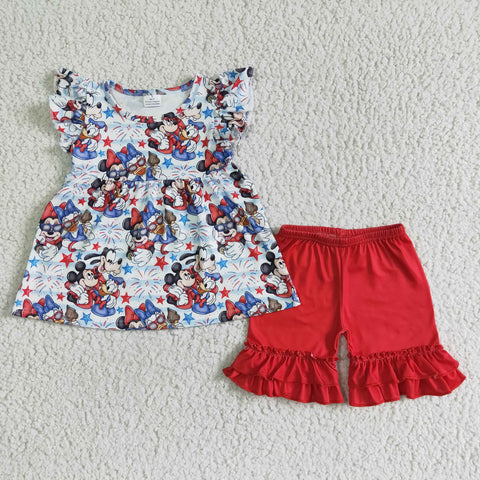 National Day Cartoon Red Castle mouse Girl's Shorts Set – Amy yu ...