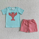 Crawfish Sky blue shirt with a lobster red grid shorts