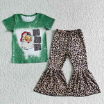 SALE D1-5 Christmas Green Short Sleeves Santa Claus Leopard Girl Outfits