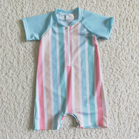 EC0007 Boy‘s Summer Blue Stripe Swimsuit With Zipper