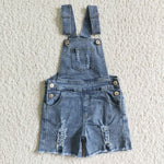 SS0016 Fashion Summer Blue Ripped Denim Overalls