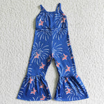 SR0055 National Day Navy Blue Fireworks Flag Girl's Jumpsuit