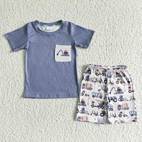 SALE BSSO0063 Grey Tractor With Pocket Boy's Shorts Set