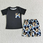 SALE BSSO0053 Summer Black Cartoon Castle mouse Boy's Shorts Set