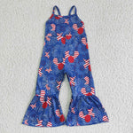 SR0056 National Day Navy Blue Fireworks Flag Girl's Jumpsuit