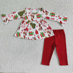 6 A22-14 Elf Girl's Clothing Outfits Christmas Red Shirt Tree on the shelf Girt