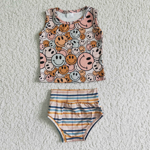 Smiley Colorful Stripe Cute Baby Bummie Girl's Set