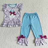 Easter Purple Bunny Ruffles Flower Dots Girl's Set