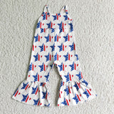 SR0057 National Day White Star Flag Girl's Jumpsuit