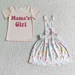 MAMA'S Girl Flower Overalls Girl's Shorts Set