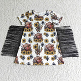 SALE GSD0084 Fashion Western Sunflower Cactus With Tassel Girl's Dress