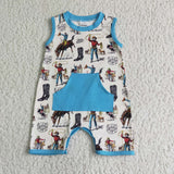 SR0043 Cowboy Blue With Pocket Boy's Romper