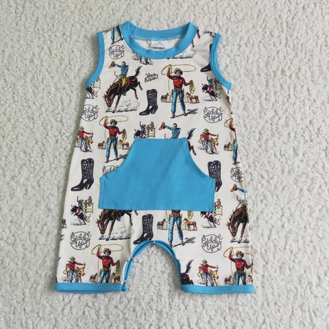 SR0043 Cowboy Blue With Pocket Boy's Romper