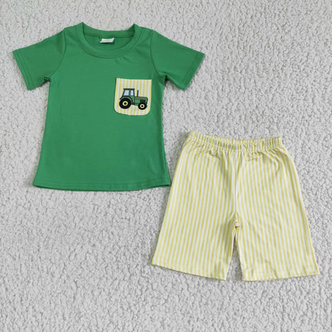 Summer Farm Truck Green Ruffles Boy's Shorts Set