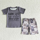 Farm Life Is The Best Life Grey Boy's Shorts Set