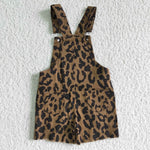 SS0018 Fashion Summer Brown Leopard Ripped Denim Overalls