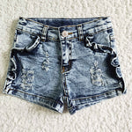 SS0011 Summer Kids Fashion Washed Blue Ruffles Denim Girl's Shorts
