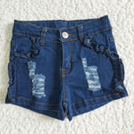 Summer Kids Fashion Blue Ruffles Denim Girl's Shorts