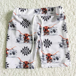 SS0021 Summer Western Cow  White Boy's Swim Trunks Shorts