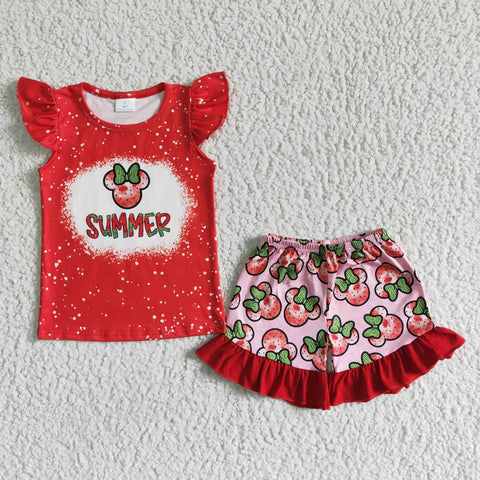 GSSO0071 Summer Red Watermelon mouse Girl's Shorts Set