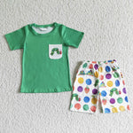 BSSO0064 Fruit Caterpillar Green With Pocket Boy's Shorts Set