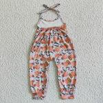 SR0052 Fashion Peach Flower Suspender Girl's Jumpsuit