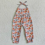 SR0052 Fashion Peach Flower Suspender Girl's Jumpsuit