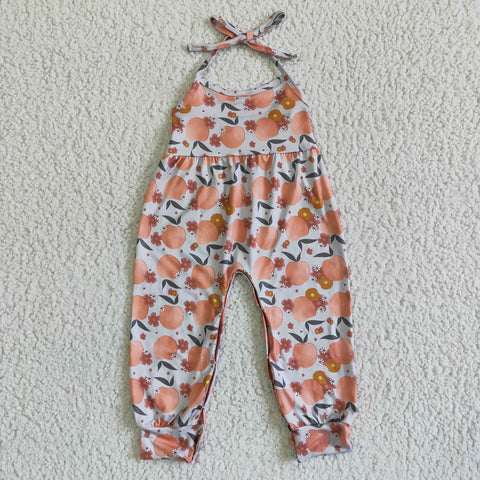 SR0052 Fashion Peach Flower Suspender Girl's Jumpsuit