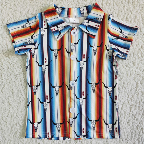 BT0012 Summer Bull Cow Serape Stripe Boy‘s Shirt Top
