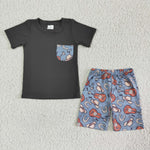 Summer Guitar Black Boy's Shorts Set