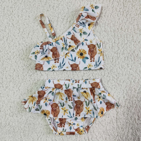 S0025 Girl‘s Summer Western Cow Flower Swimsuit