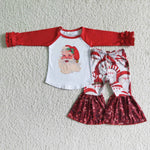 GLP0008 Christmas Santa Claus Red Sequin Print Girl's Outfits