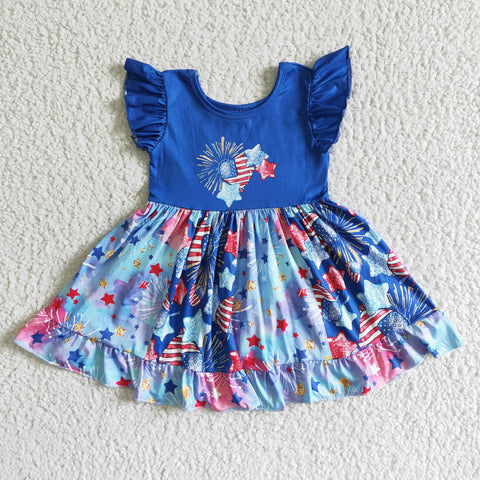 National Day Blue Fireworks Star Girl's Dress
