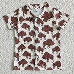 BT0004 Summer Western Cow Brown Boy‘s Shirt Top
