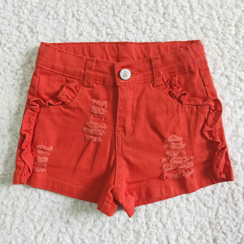 SS0010 Summer Kids Fashion Orange Ruffles Denim Girl's Shorts