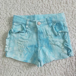 SS0008 Summer Kids Fashion Blue Ruffles Denim Girl's Shorts