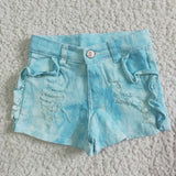 SS0008 Summer Kids Fashion Blue Ruffles Denim Girl's Shorts