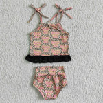 GBO0045 Summer Mamas Girl Leopard With Lace Cute Baby Bummie Girl's Set