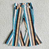 Fashion Jeans Stripe Natural Color Denim Flared Girl's Pants