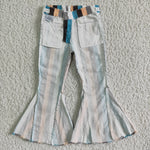 Fashion Jeans Stripe Natural Color Denim Flared Girl's Pants