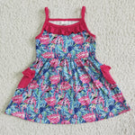 GSD0078 Summer Flamingo Flower Colorful With Pockets Cute Girl's Dress