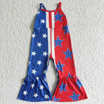 SR0058 National Day Red Blue Star Flag Girl's Jumpsuit