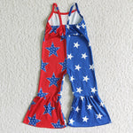 SR0058 National Day Red Blue Star Flag Girl's Jumpsuit