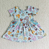 SALE D6-5 Summer Cartoon Ice cream Blue mouse Castle Girl's Short Sleeves Dress